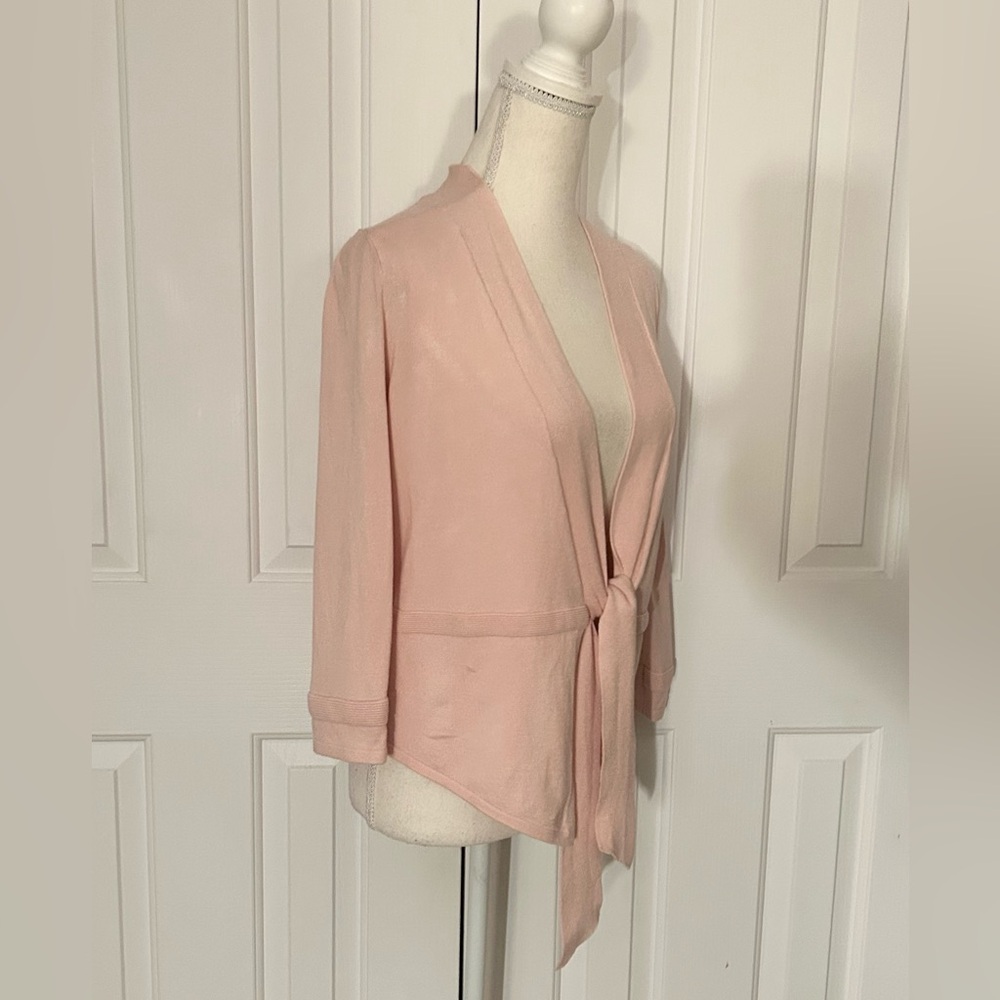 PREMISE STUDIO Women Light Pink Knitwear Cardigan, Waist Tie, Size Medium - Picture 2 of 6